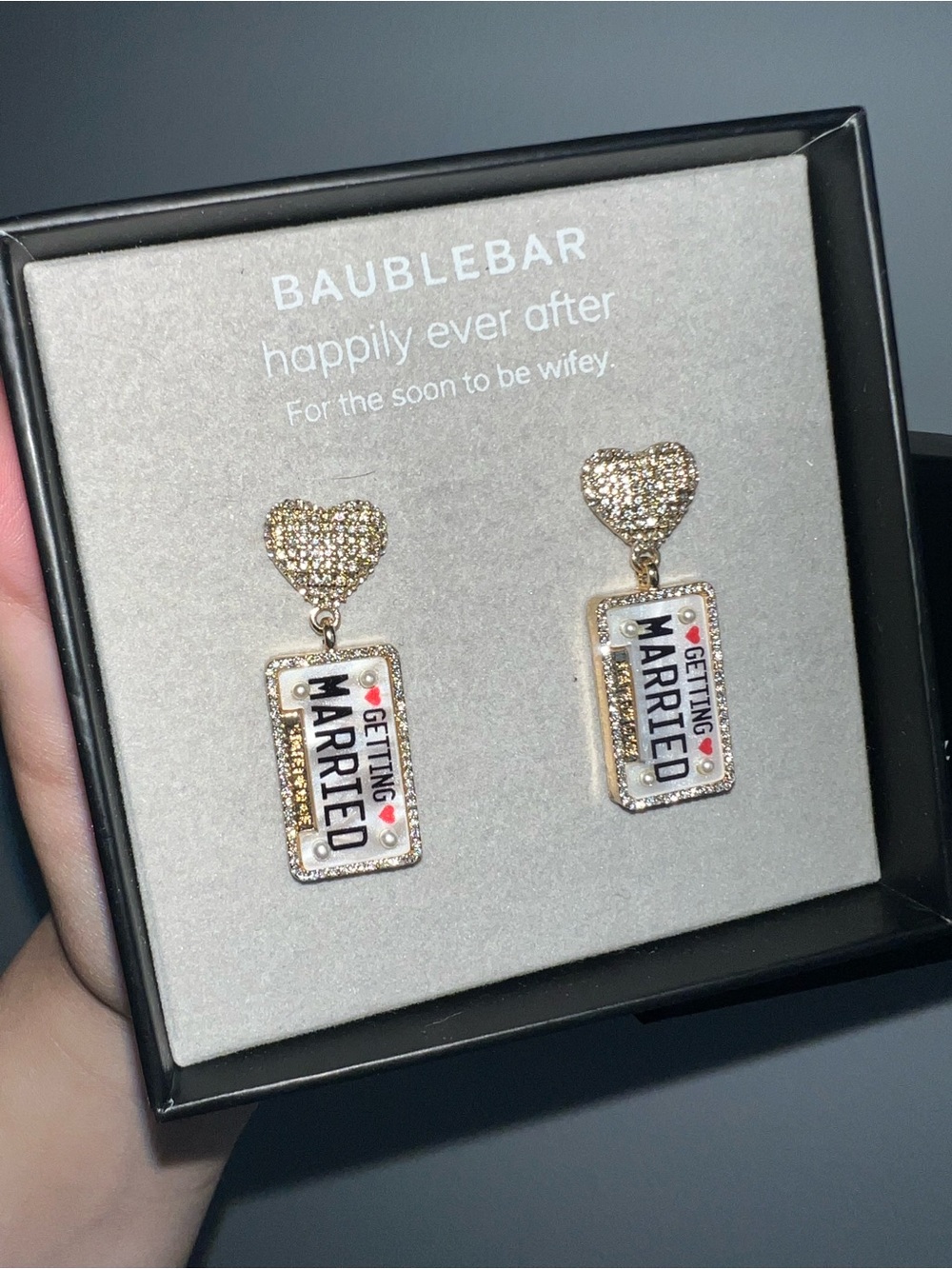 BaubleBar Gold Pavé Heart 'Getting Married' Drop Earrings